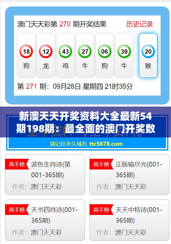新澳天天开奖资料大全最新54期198期：最全面的澳门开奖数据，不容错过！